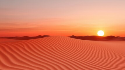 Desert Sunset Landscape with Golden Dunes and Pink Sky