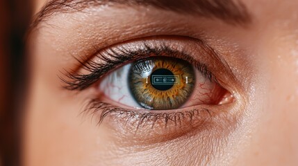 Obraz premium Futuristic Eye with Digital Interface Biometric Security Technology Human Augmentation