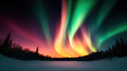 Obraz premium Northern Lights Aurora Borealis Display over Snowy Landscape