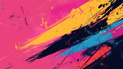 Abstract colorful background with brush strokes and splatters.