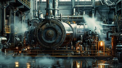 Industrial Machine in a Steampunk Factory