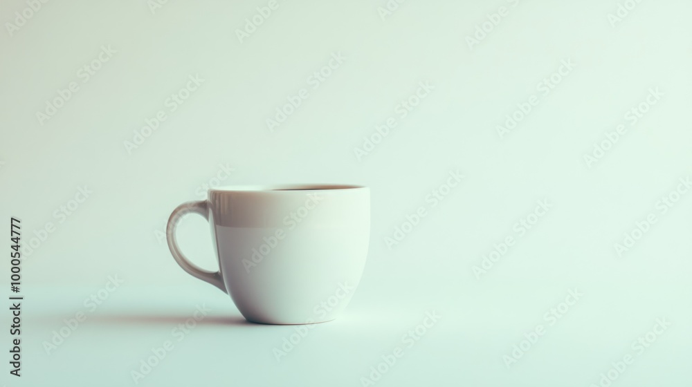 Wall mural A simple white cup placed on a light surface, evoking a calm and minimalist aesthetic.