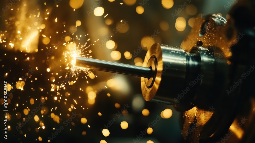 Canvas Prints A close-up of a metalworking process with sparks flying from a lathe tool.