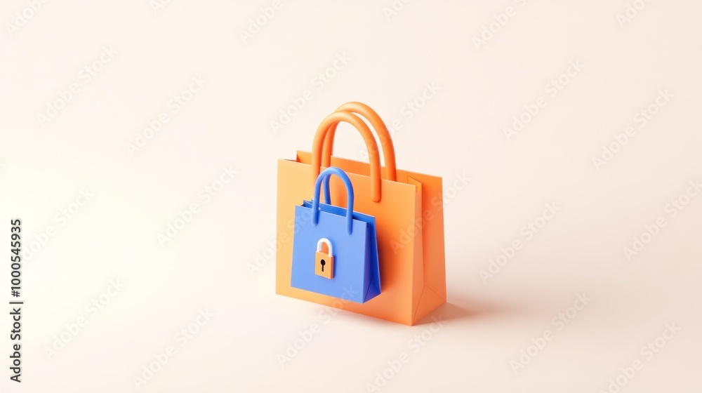 Wall mural A stylized shopping bag with a lock, symbolizing security in online shopping.