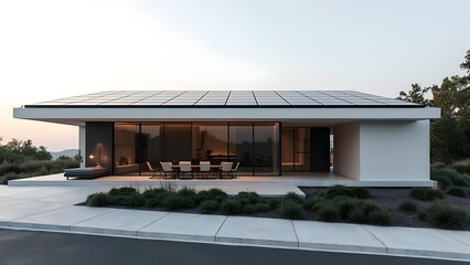 Fototapeta premium Modern Sustainable Home with Solar Panels and Open Floor Plan