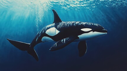 Fototapeta premium Graceful Orca Swimming in Vibrant Ocean Waters