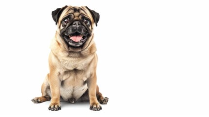Obraz premium Cute Pug Sitting on White Background