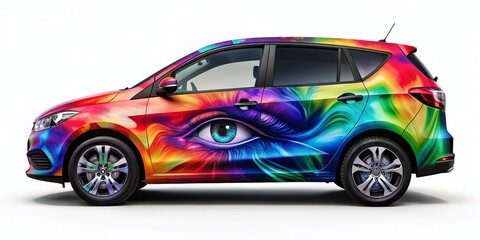 Naklejka premium Vibrant Car Wrap Graphics Transforming Vehicles into Eye-Catching Mobile Advertisements