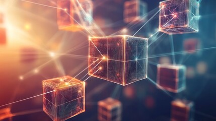 Abstract representation of interconnected cubes symbolizing data and technology.