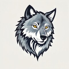 Fototapeta premium Detailed illustration of a wolf's head with striking yellow eyes on a neutral background showcasing modern design elements