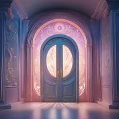 A beautifully designed doorway with illuminated patterns in an elegant interior space brings a sense of wonder and mystery