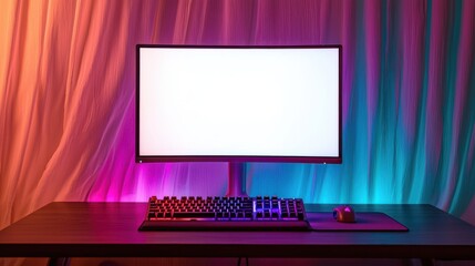Gaming Setup with Colorful Lights and Blank Screen