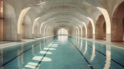 Fototapeta premium Modern Indoor Swimming Pool with Geometric Arches