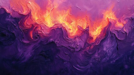 Fototapeta premium A vibrant abstract depiction of flames and waves in purple and orange hues.