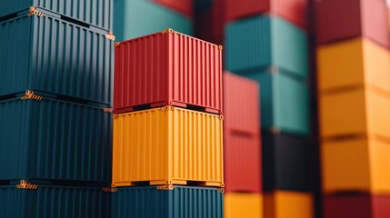 Obraz premium Colorful Shipping Containers Stacked for Logistics and Supply Chain Management