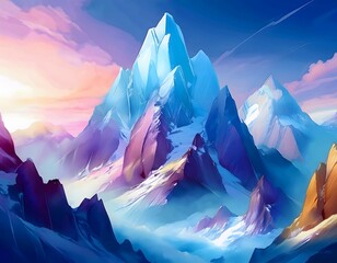 Obraz premium Mountain peaks encrusted with jagged crystals, glittering in the sunlight