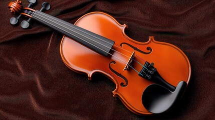 Fototapeta premium Classic Violin on Brown Velvet Fabric Music Instrument Photography