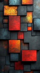 Fototapeta premium Abstract composition of textured squares in red, orange, and gray tones.