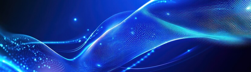 Obraz premium Abstract blue waves with glowing particles, representing technology and digital themes.