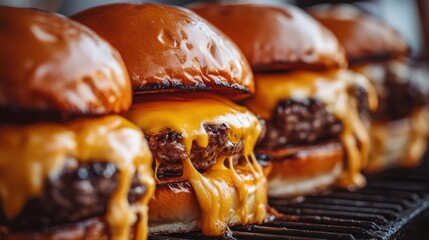 Juicy cheeseburgers with melted cheese on toasted buns, ready to be enjoyed.