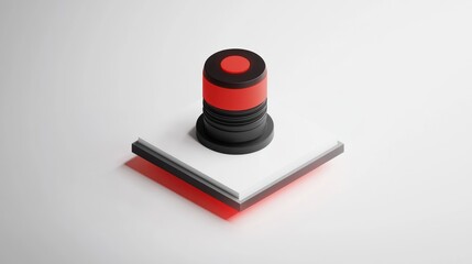 A stylized red button on a white base, suggesting an activation or alert function.