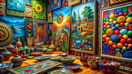 Fototapeta premium Vibrant Handmade Painting with Abstract Patterns and Bold Colors for Art and Decor Enthusiasts