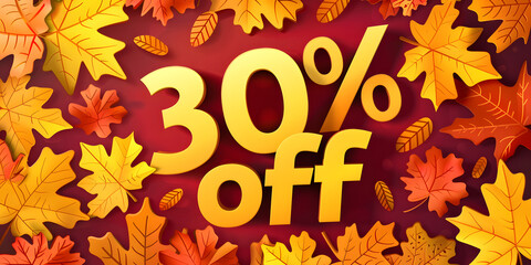 30% Off Autumn Sale with Colorful Fall Leaves Background