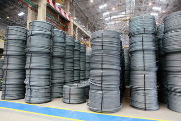 Cold rolled steel coil at storage area. Steel industry plant.