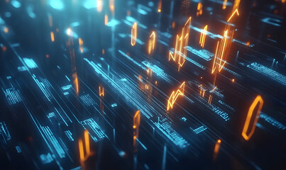Fototapeta premium Futuristic Stock Market Chart with Glowing Data or Dynamic Financial Timeline for graphic background