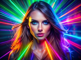 Obraz premium Vibrant Laser Portrait Background with Colorful Light Effects for Creative Visual Projects and Designs