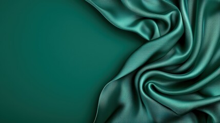 Fototapeta premium Emerald Green Silk Fabric Draped Background Luxury Texture Abstract Design