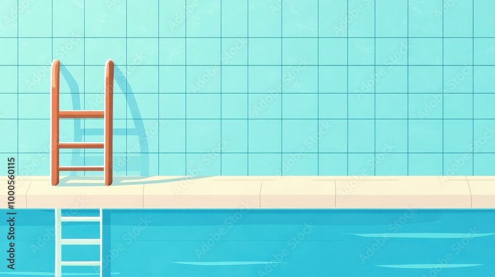 Canvas Prints A sleek D vector of a serene swimming pool showcasing a ladder, crisp blue water, and minimalist flat design.