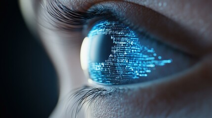 Explore the intricate details of a human eye enhanced by digital overlays, showcasing the future of biometric technology.