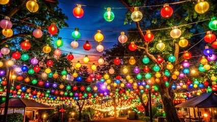 Vibrant Party Lights Creating a Festive Atmosphere for Celebrations and Gatherings at Night