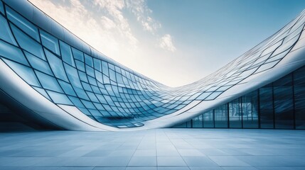 Obraz premium The smooth lines of a modern architectural building, with glass and steel curving beautifully