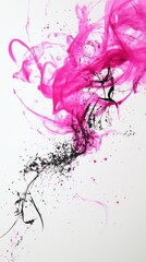 Abstract artwork featuring vibrant pink and black fluid shapes on a white background.
