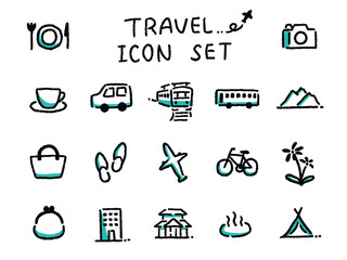 旅行イメージの手描きのシンプルアイコンセット