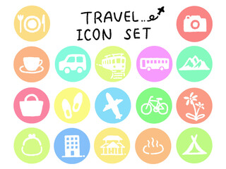 旅行イメージの手描きのシンプルアイコンセット