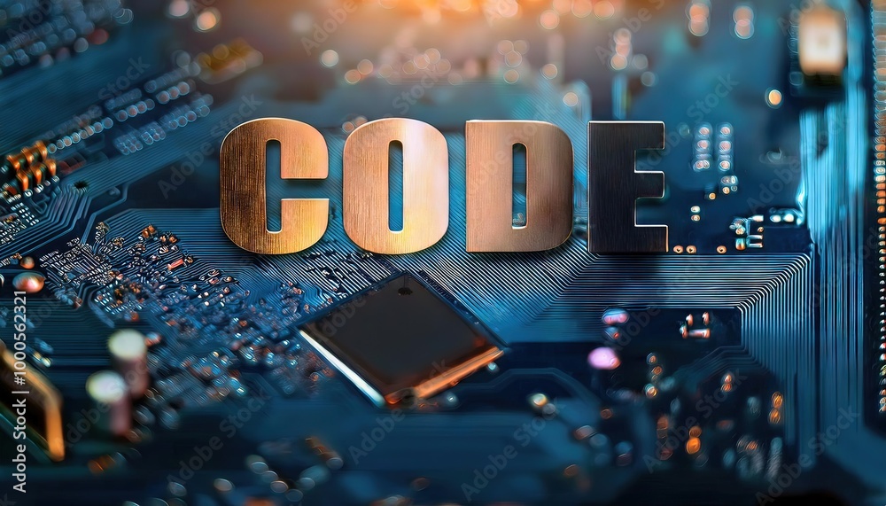 Poster exploring the world of computer code on circuit boards