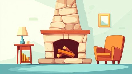 Obraz premium This cozy stone fireplace adds a touch of rustic charm, perfect for enhancing any corner in your home with warmth.