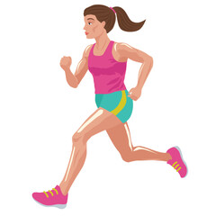 Athletic girl running vector cartoon illustration