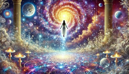 Obraz premium Astral Journey: Woman's Psychedelic Near-Death Experience