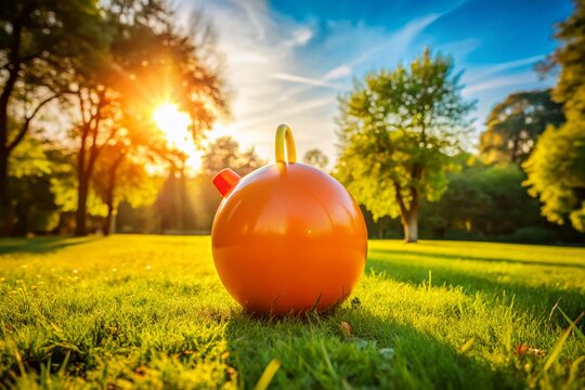 Vibrant Space Hopper on Grass for Fun Outdoor Activities and Playful Experiences in Summer Sun