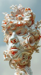 Fototapeta premium Surreal 3D Sculpture of a Human Face with Organic and Geometric Shapes