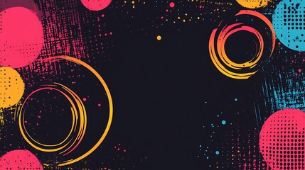 Obraz premium Abstract colorful background with circles and dots on dark background.