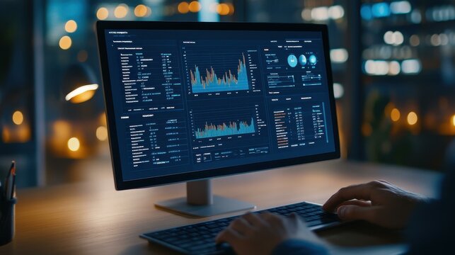 A sleek workspace features a savvy business expert using advanced tech tools to analyze key financial trends.