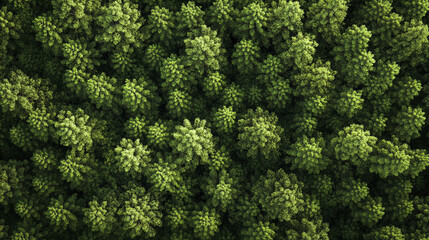 Fototapeta premium Lush Evergreen Forest Canopy with Dense Pine Trees. A stunning aerial view of a dense pine forest showcasing lush, vibrant green evergreens. Perfect for nature, wilderness, or environmental themes.