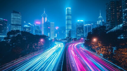 Fototapeta premium Minimalist Skyline with Light Trails at Night