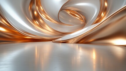 Fototapeta premium Elegant Metallic Curves.An abstract representation of a contemporary architectural space, perfect for science fiction, technology, and design projects needing a high-end, modern feel.
