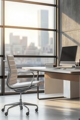 Fototapeta premium Adjustable office table flat design side view corporate workspace 3D render splitcomplementary color scheme